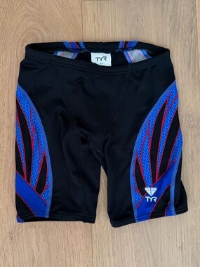 TYR Boy’s Black Swim Jammers with Blue & Red Accents